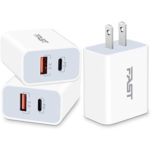 USB C Charger Block Fast Charging, 20W 3-Pack Dual Port PD Plug Power Adapter