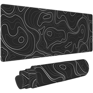 Large Gaming Mouse Pad Black Topographic Contour Mouse Pad with Stitched Edges