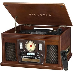 Victrola 8-in-1 Bluetooth Record Player & Multimedia Center, Built-in Stereo